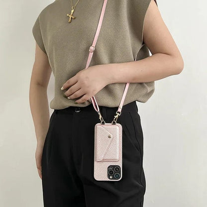 Leather Crossbody Phone Case With Lanyard And Card Holder