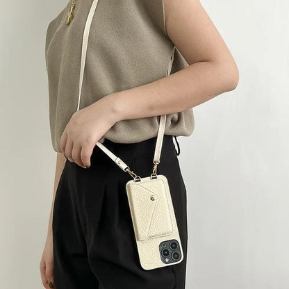 Leather Phone Crossbody Case With Lanyard And Card Holder