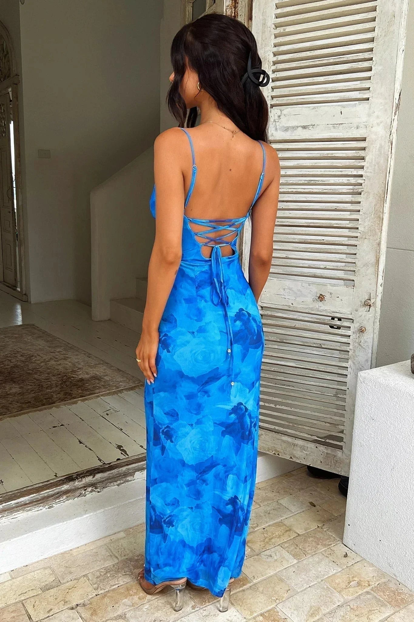 Women's Blue Floral Maxi Dress
