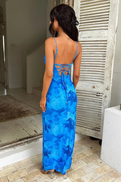 Women's Blue Floral Maxi Dress