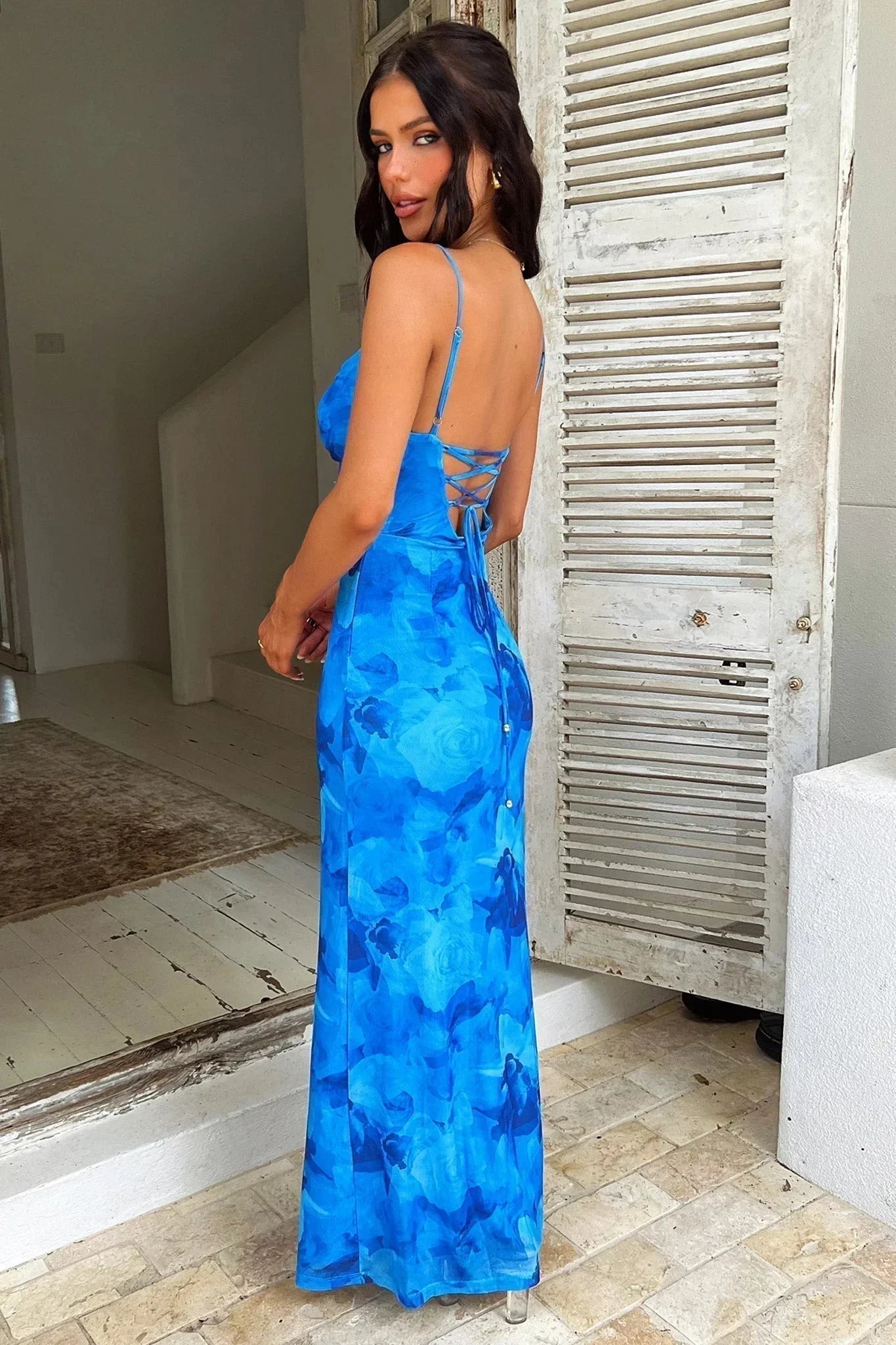 Women's Blue Floral Maxi Dress