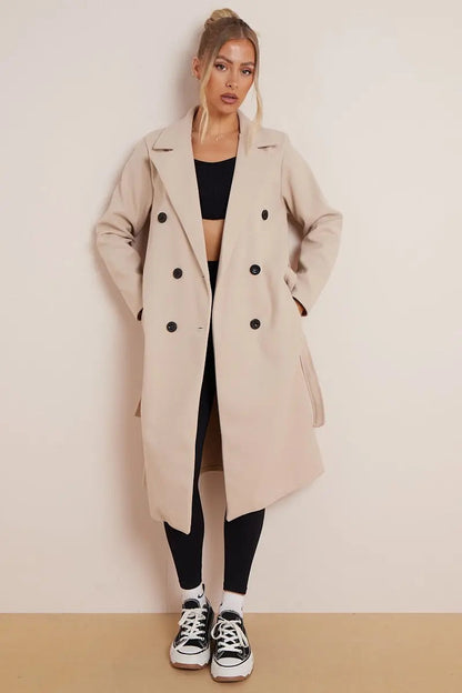 Naomi Women's Double Breasted Long Wool Coat - VibreMode