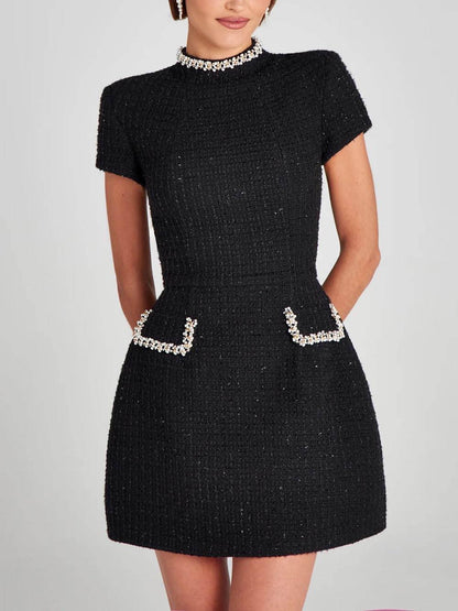 Women's High Neck Mini A-Line Dress - VibreMode