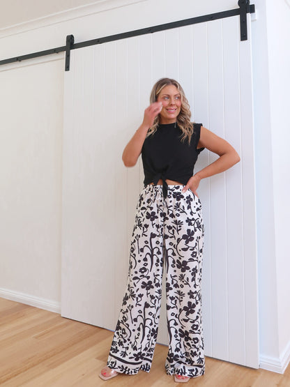 Image of Natalie | Women's High-Waisted Floral Print Wide Leg Pants