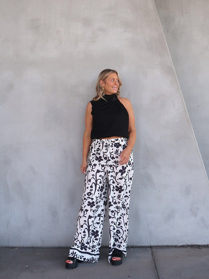 Image of Natalie | Women's High-Waisted Floral Print Wide Leg Pants