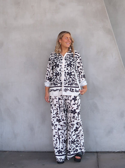 Image of Natalie | Women's High-Waisted Floral Print Wide Leg Pants