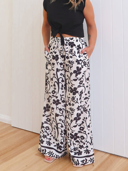 Image of Natalie | Women's High-Waisted Floral Print Wide Leg Pants