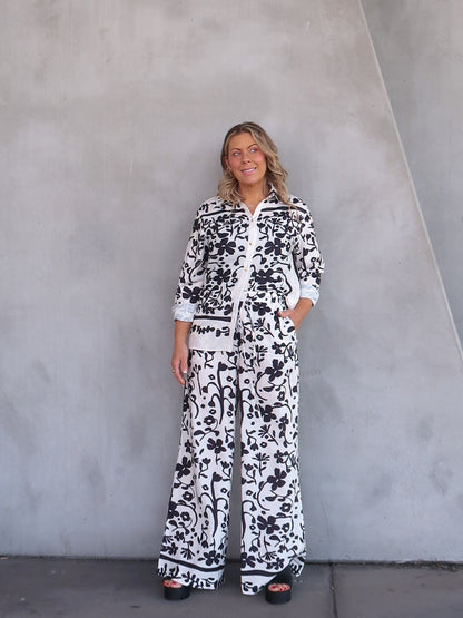 Image of Natalie | Women's High-Waisted Floral Print Wide Leg Pants