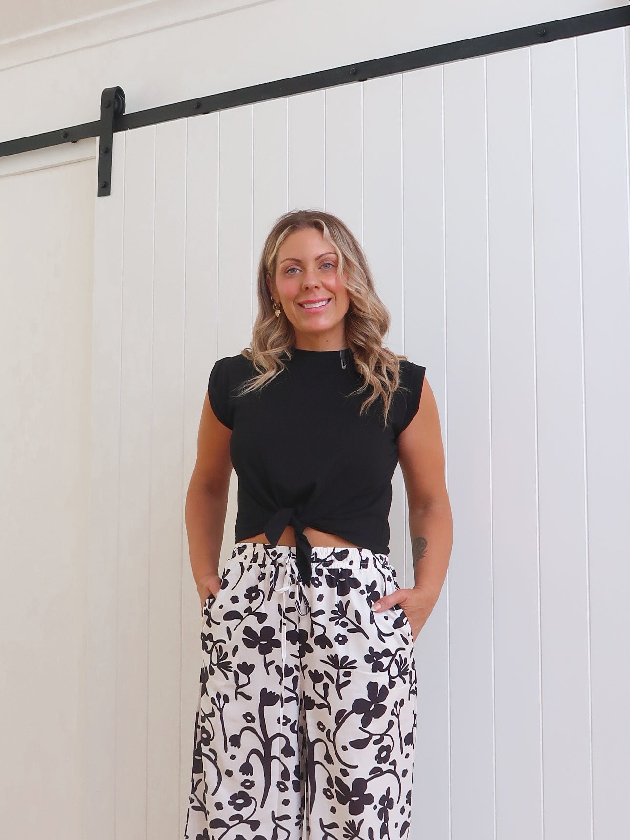 Image of Natalie | Women's High-Waisted Floral Print Wide Leg Pants