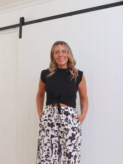 Image of Natalie | Women's High-Waisted Floral Print Wide Leg Pants
