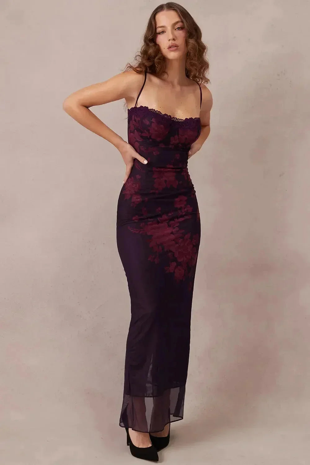 Women's Floral Maxi Dress Adjustable Strap