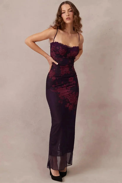 Women's Floral Maxi Dress Adjustable Strap