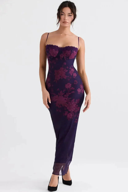 Women's Floral Maxi Dress Adjustable Strap