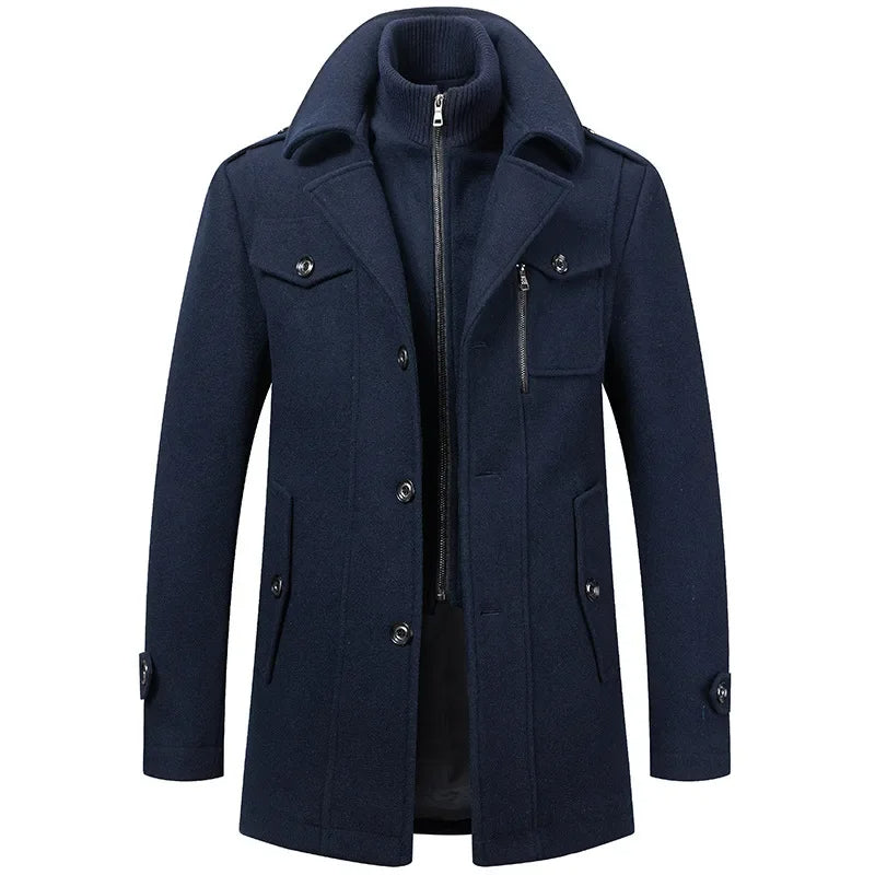 Men's Mid-Length Coat Button Front Zip Layer Tan