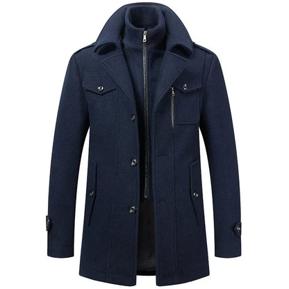Men's Mid-Length Coat Button Front Zip Layer Tan