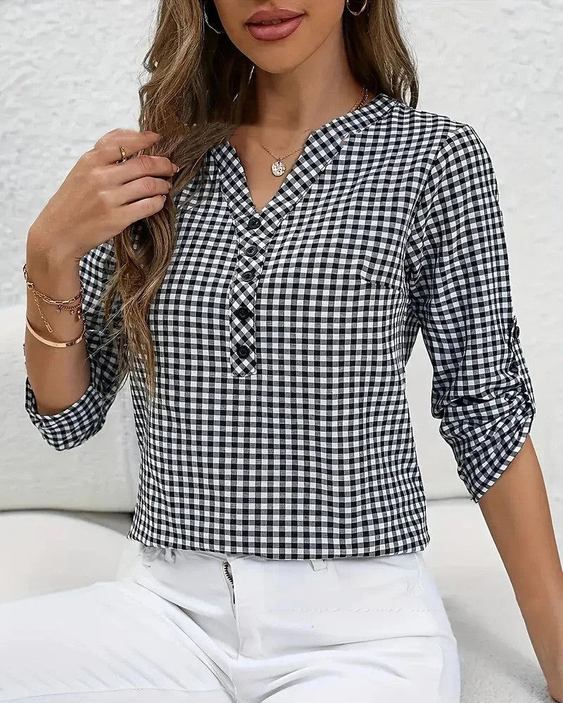 Women's Gingham Button Down Blouse - VibreMode