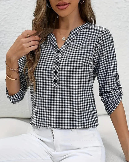 Women's Gingham Button Down Blouse - VibreMode