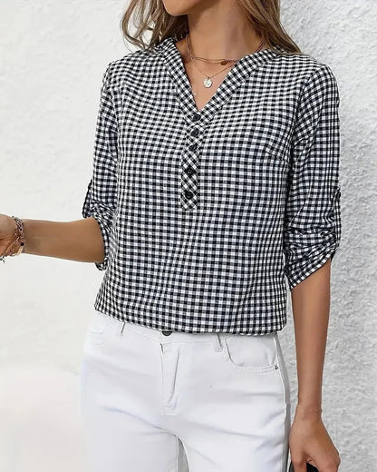 Image of Nell | Women's Button-Down Gingham Blouse
