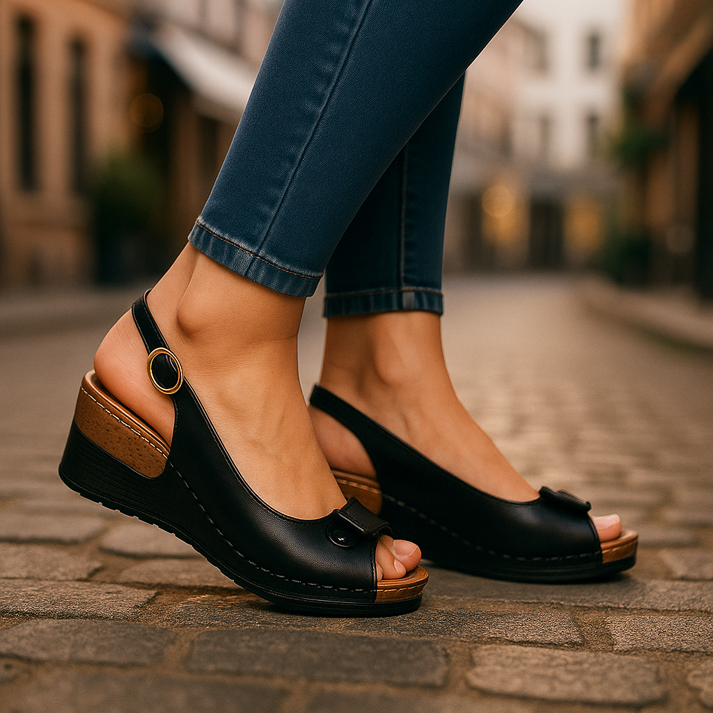 Image of Nia | Women's Peep Toe Wedge Slingback Sandals