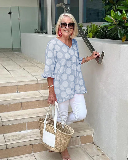 Image of Nicolette | Women's V-Neck Polka Dot Relaxed Fit Top