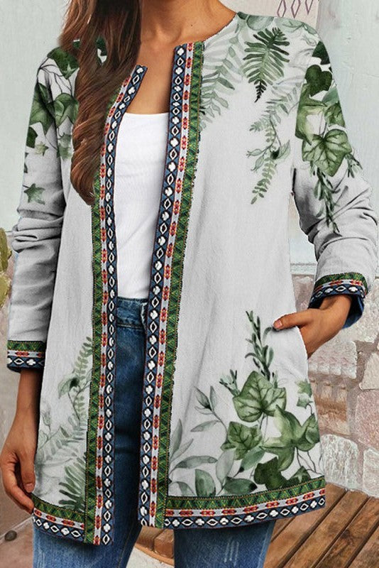 Women's Floral Print Open Front Cardigan Jacket - VibreMode