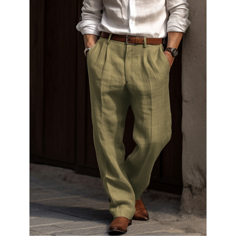 Men's Cotton Pleated Trousers Lightweight