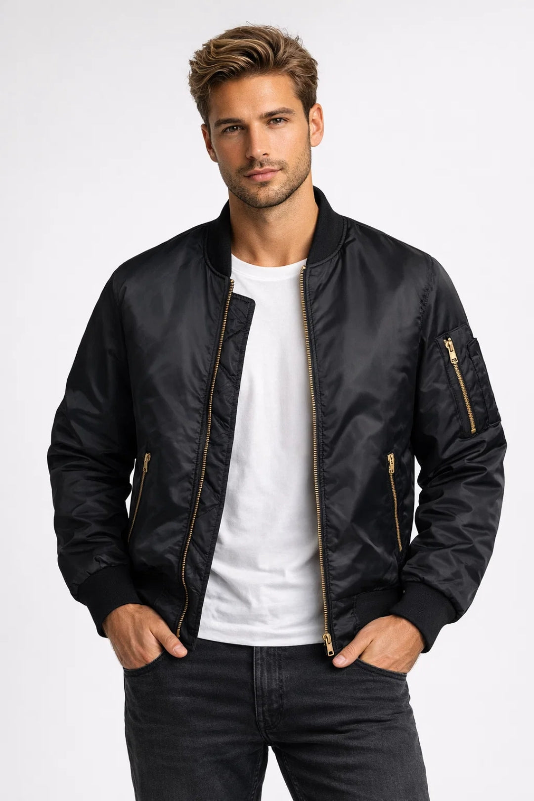 Men's Bomber Jacket Ribbed Trim - VibreMode