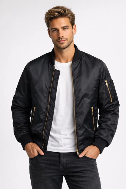 Men's Bomber Jacket Ribbed Trim - VibreMode