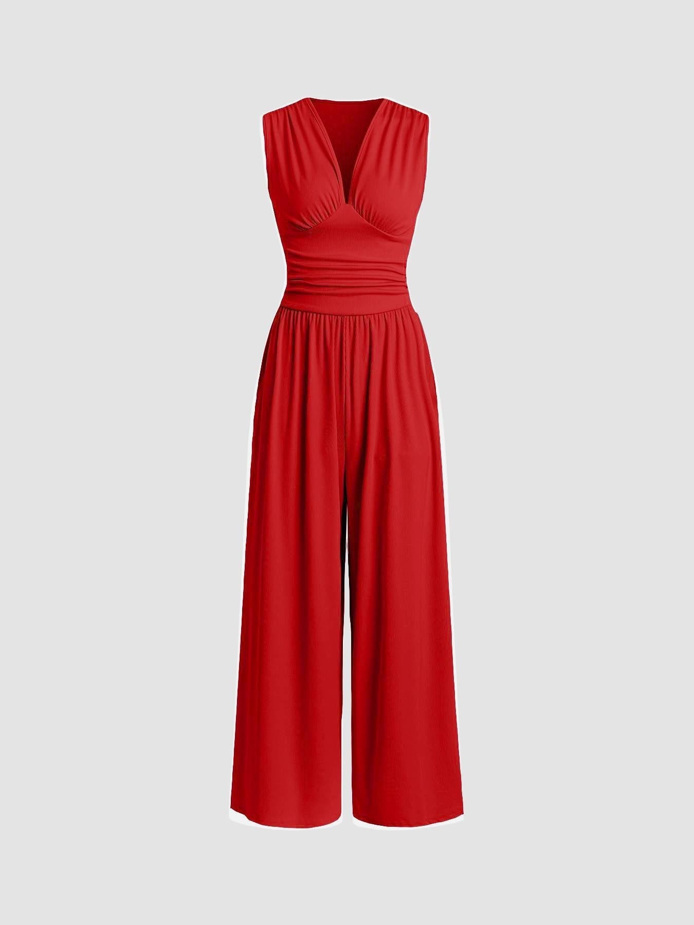 Women's V-Neck Sleeveless Jumpsuit Wide Leg - VibreMode