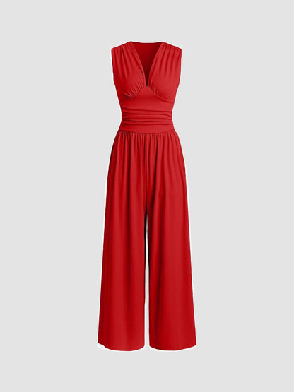 Women's V-Neck Sleeveless Jumpsuit Wide Leg - VibreMode