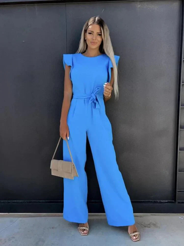 Noelle Women's Wide Leg Jumpsuit Tie Waist - VibreMode