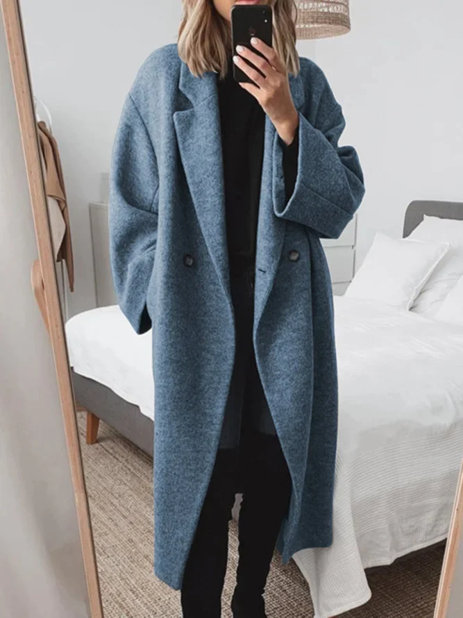 Women's Oversized Double Breasted Long Coat - VibreMode