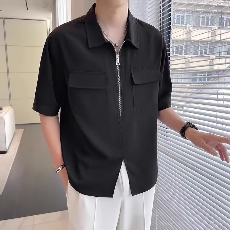 Men's Zip Front Utility Shirt Cotton - VibreMode