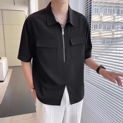 Men's Zip Front Utility Shirt Cotton - VibreMode