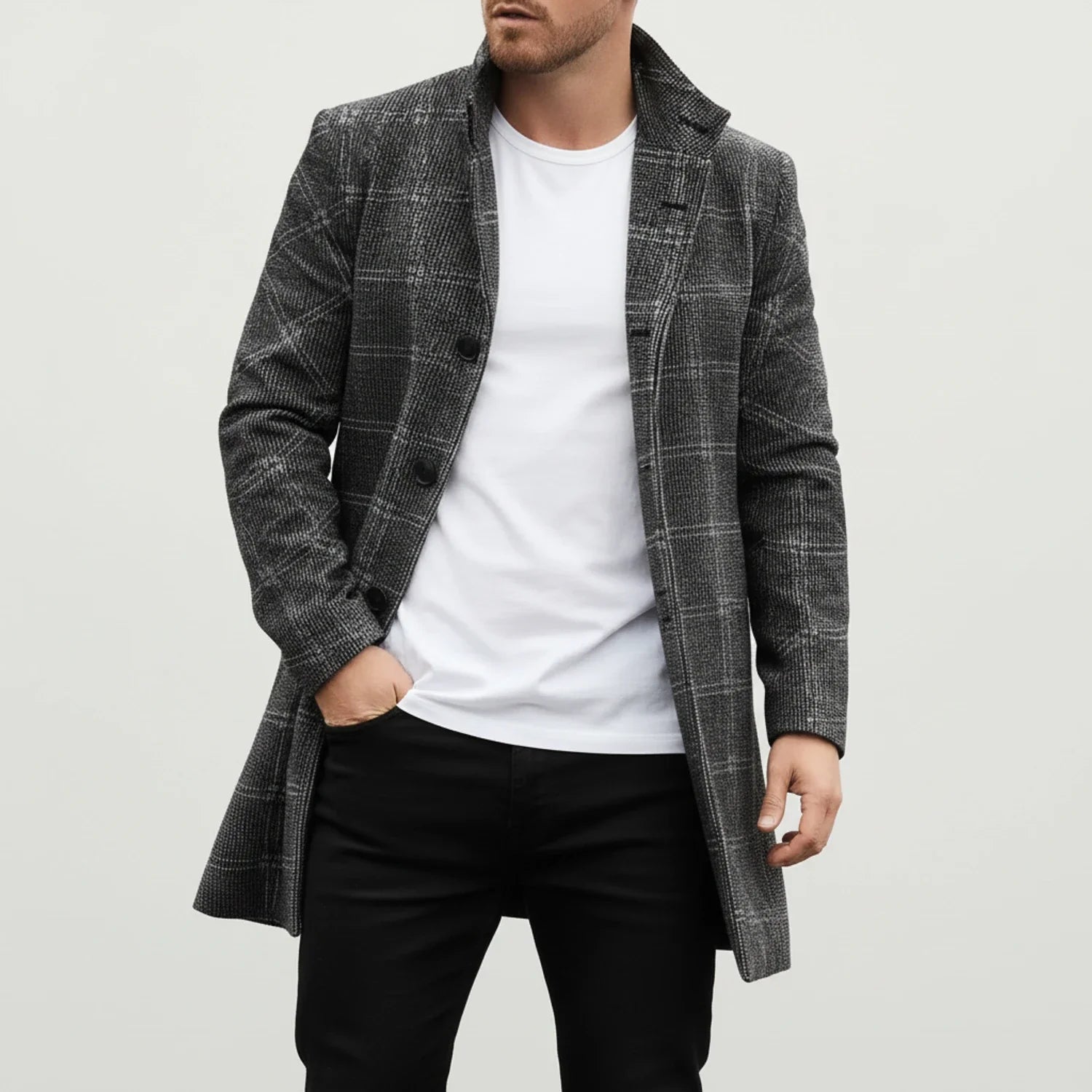 Men's Notch Lapel Wool Overcoat - VibreMode