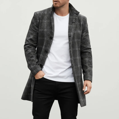 Men's Notch Lapel Wool Overcoat - VibreMode