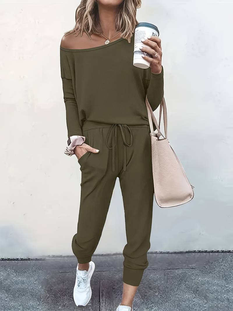 Women's Two Piece Pants Set Wide Neck