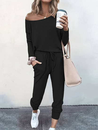 Women's Two Piece Pants Set Wide Neck