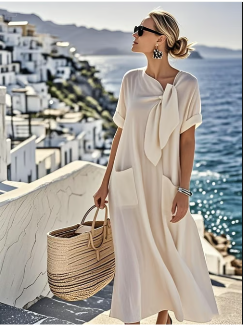 Women's Maxi Dress Tie Neck