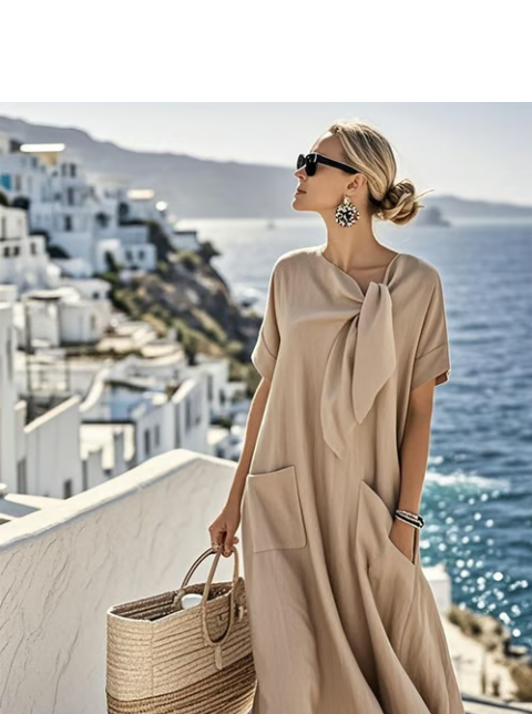 Women's Maxi Dress Tie Neck