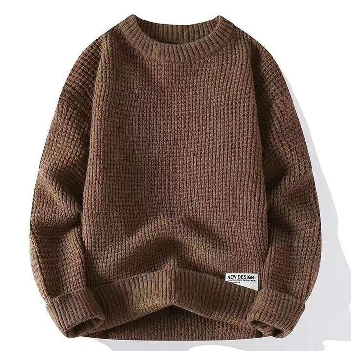 Men's Crew Neck Sweater Ribbed Hem Knitted Comfortable