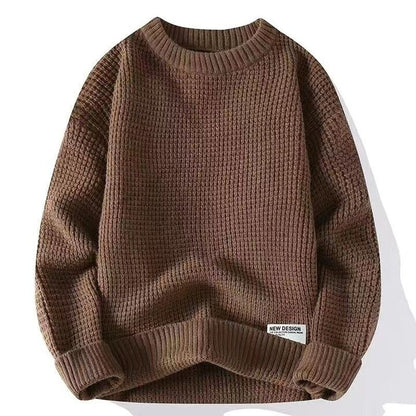 Men's Crew Neck Sweater Ribbed Hem Knitted Comfortable