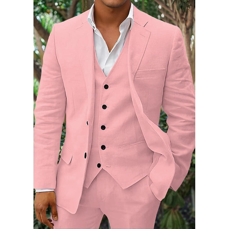 Men's Linen Blazer Set Trousers Waistcoat
