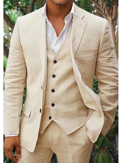 Men's Linen Blazer Set Trousers Waistcoat