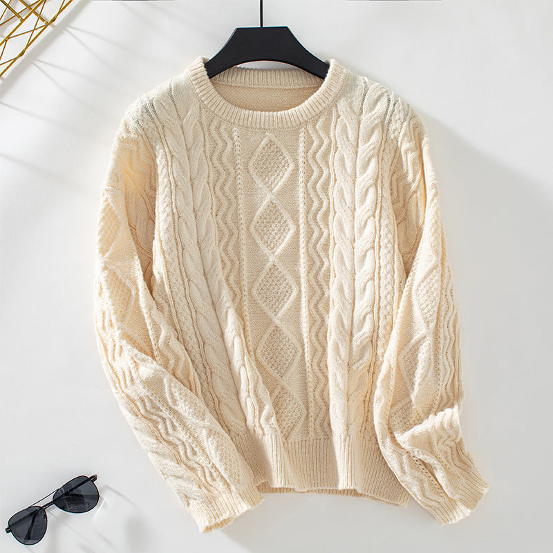 Image of Olive | Women's Cable Knit Long Sleeve Sweater