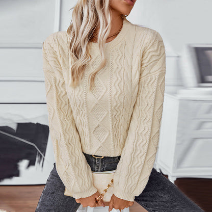 Women's Cable Knit Long Sleeve Sweater Olive - VibreMode