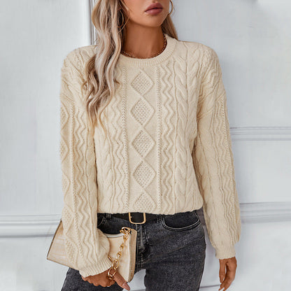 Image of Olive | Women's Cable Knit Long Sleeve Sweater