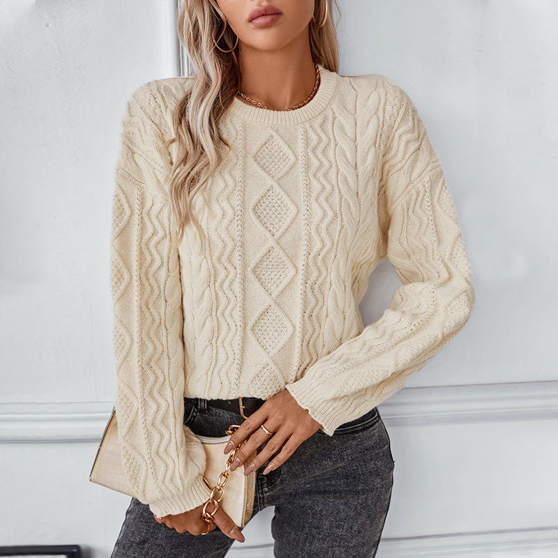 Image of Olive | Women's Cable Knit Long Sleeve Sweater