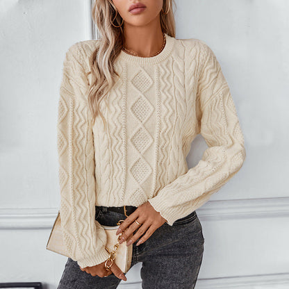 Image of Olive | Women's Cable Knit Long Sleeve Sweater