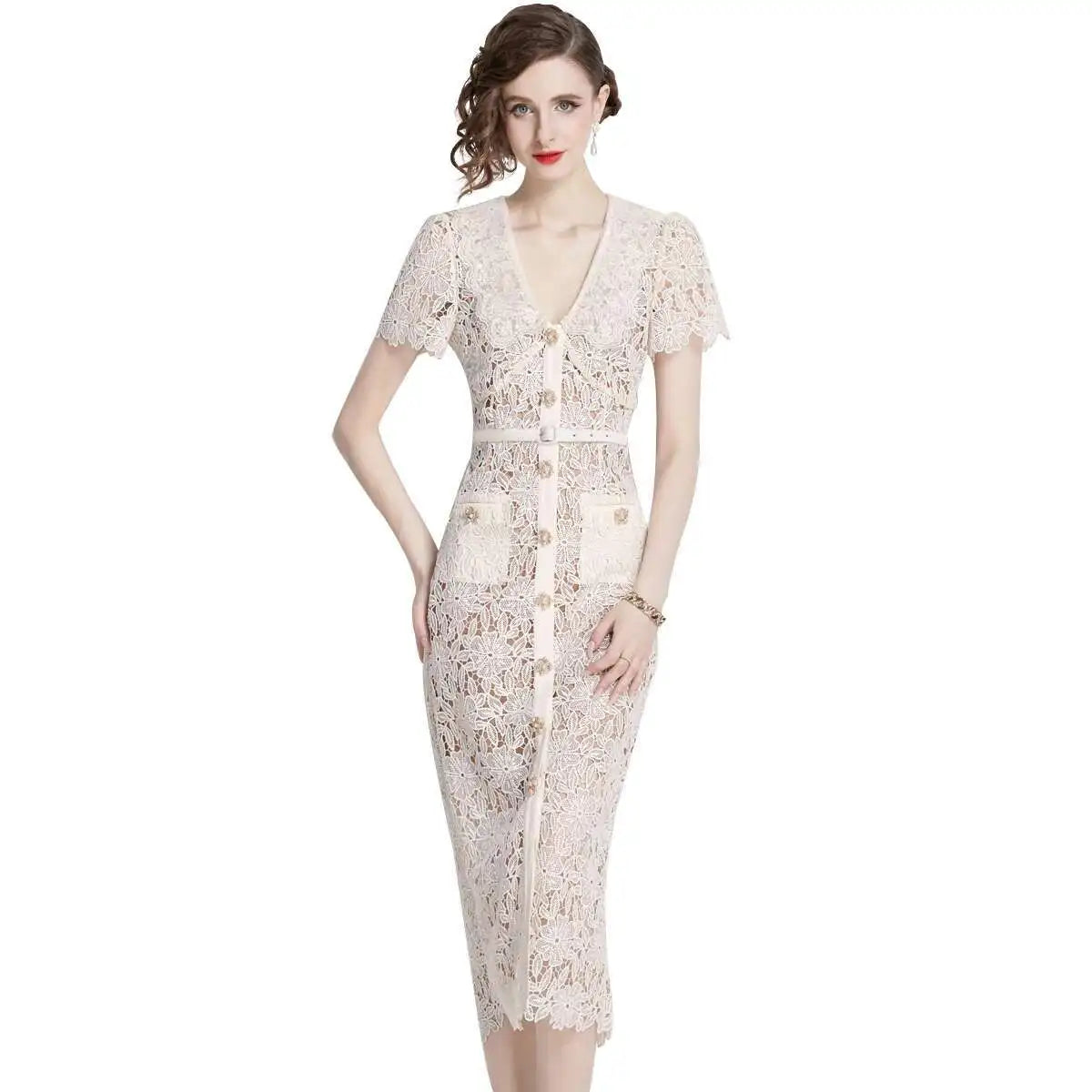 Women's Lace Midi Dress Olive - VibreMode